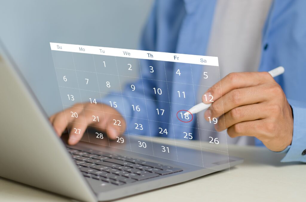 Calendar on the virtual screen interface.