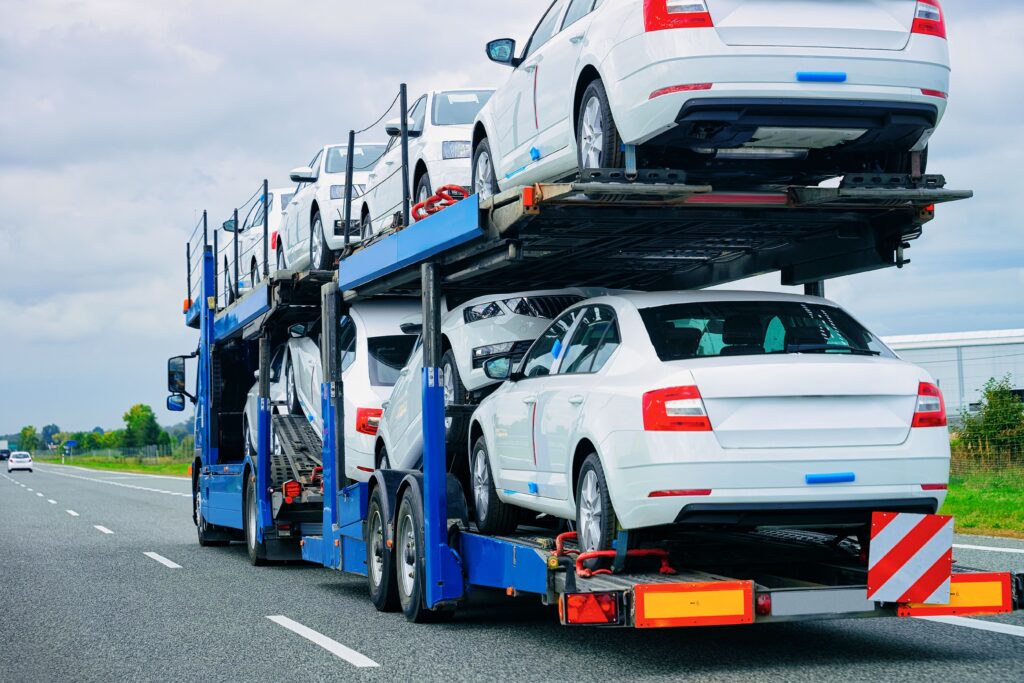 Car carrier truck at the road