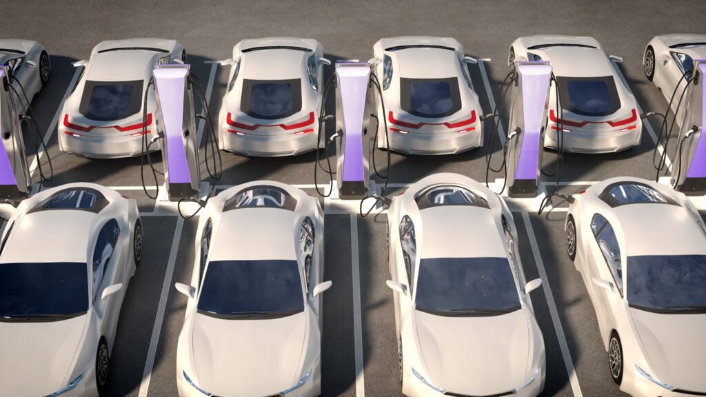 Parking electric cars. Charging stations, fast charging cars