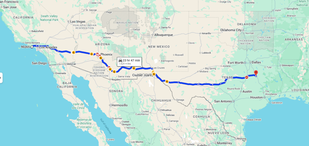 Malibu, CA to
Teague, TX